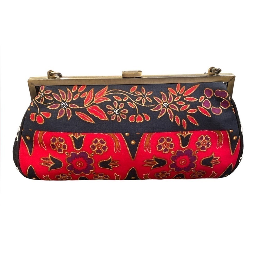ISABELLA FIORE Beaded Floral Convertible Clutched Shoulder Bag Black Red - Picture 3 of 9